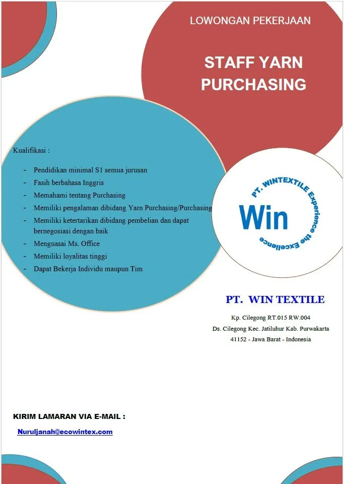 Lowongan Kerja PT Win Textile Purwakarta